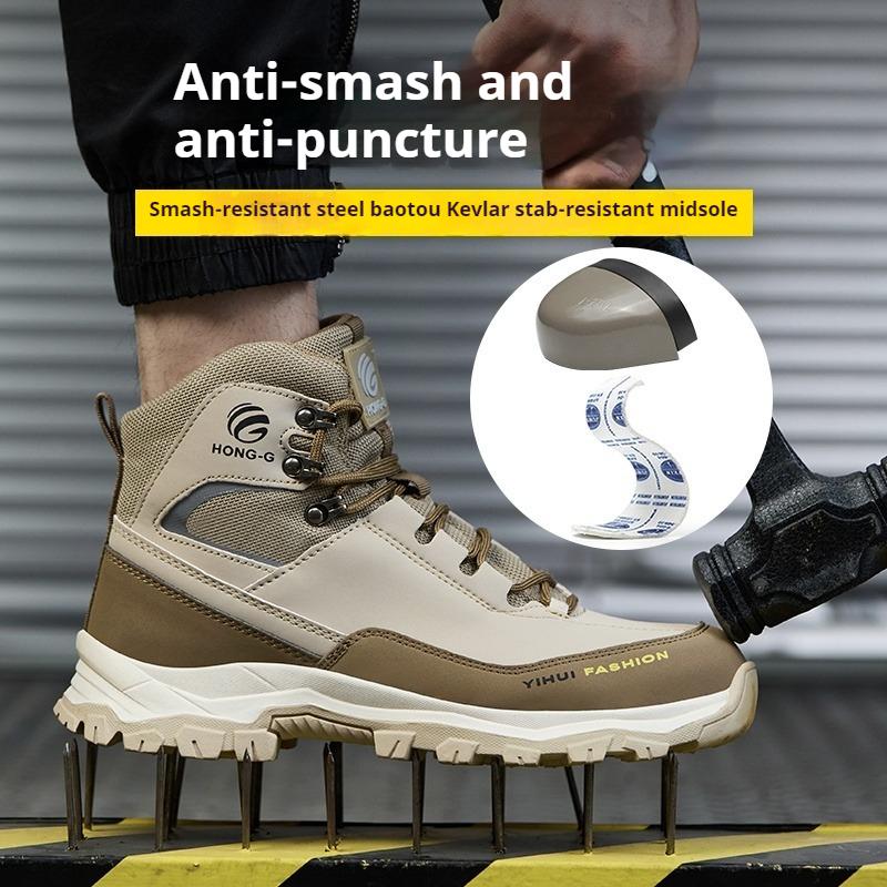 High Top Construction Site Safety Shoes with Steel Toe Anti Smashing Anti Puncture Industrial Boots Iron Work Shoes for Men
