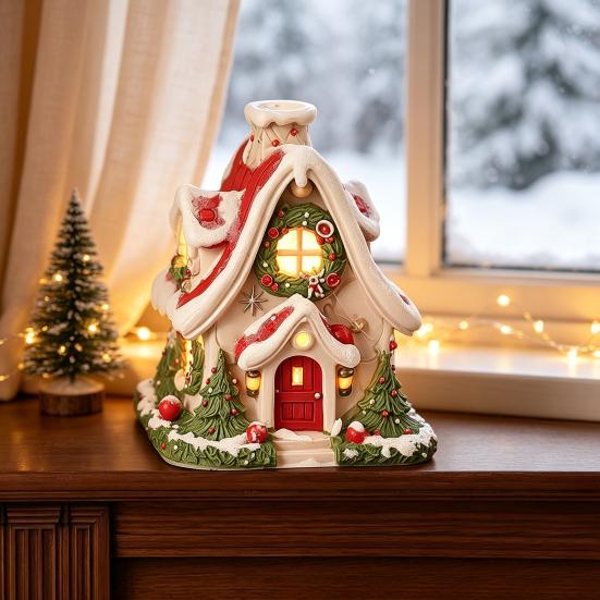 Decorazioni da Tavola Natalizie per la Casa, Casa di Neve Bruciatore di Incenso, Supporto Backflow, Statuette Decorative Soggiorno Festivo Xmas Desktop
