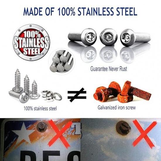 License Plate Screws- Stainless Steel Bolt Fasteners Kits for Car Tag Frame Hold