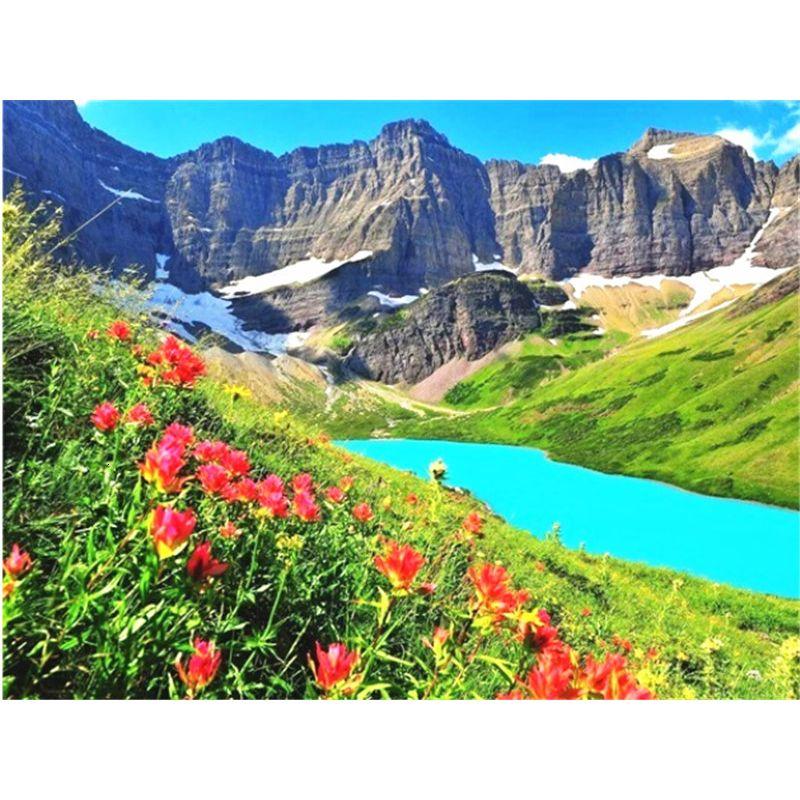 5D-Diamantgemälde, Neuankömmlinge, Schnee, Berg, See, Landschaft, voller Diamant, Mosaik, Landschaft, Handarbeit, Heimdekoration