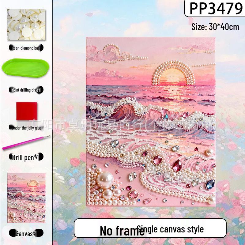 Handmade 3D Pearl Cross-Stitch Castle with Starry Sky Stickers and Indoor Decorative Frame