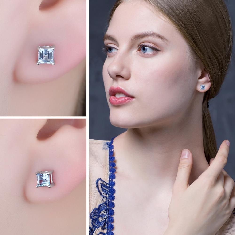 JewelryPalace Square Genuine Blue Topaz Amethyst Citrine Garnet Created Sapphire Ruby Emerald 925 Sterling Silver Stud Earrings