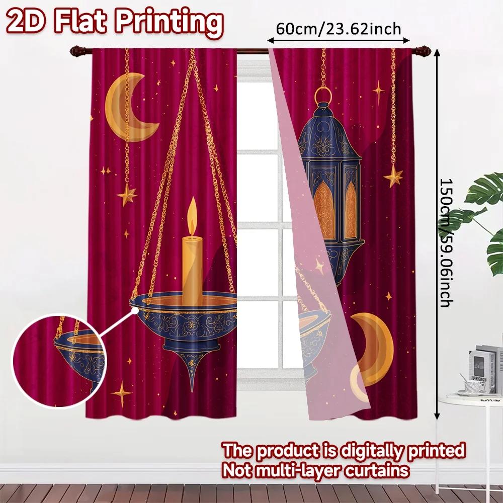 Set Of 2 Flat Printing Curtains Celestial Moons Digital Printed Polyester Drapes Festive Holiday New Year Carnival Curtain