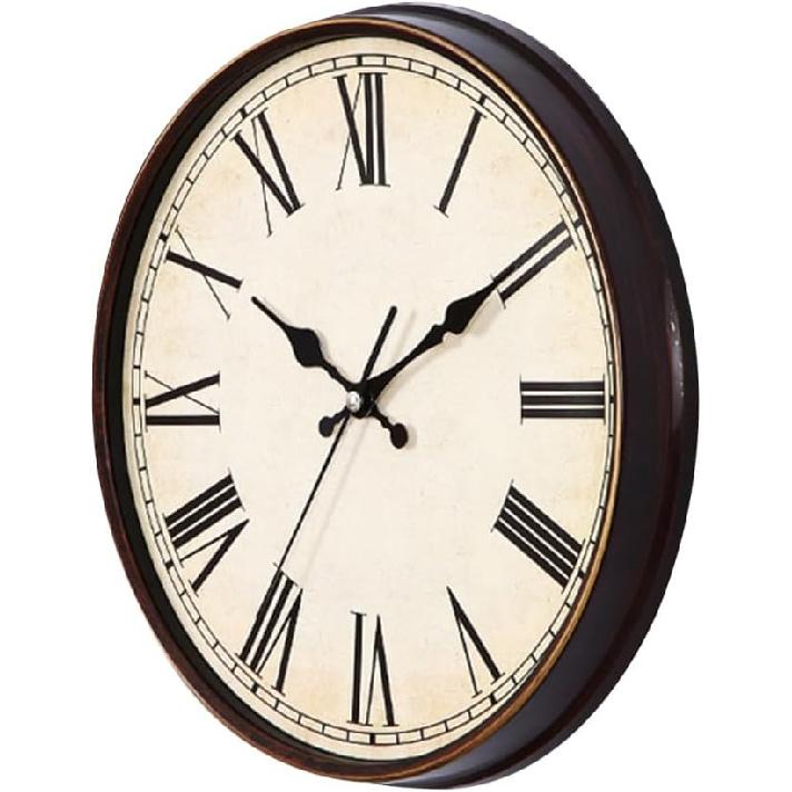 Vintage Dial Clock Silent Wall Clock with Roman Numerals Decorative Oversized European Style for Living Bedroom Kitchen Cafe and Bar Decor