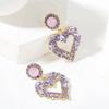 2022 Korean Fashion 18k Gold Plated Rhinestone Heart Shape Earrings Purple Crystal Heart Drop Earrings for Women