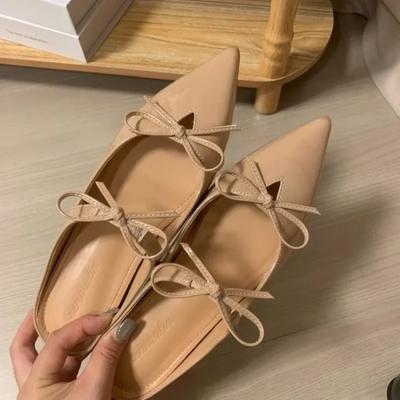 Fashion Women's Shoes 2024 Fashion Pointed Toe Women's Slippers Spring Autumn Bow Tie Solid Flat Casual Comfortable Office Ladies Shoes