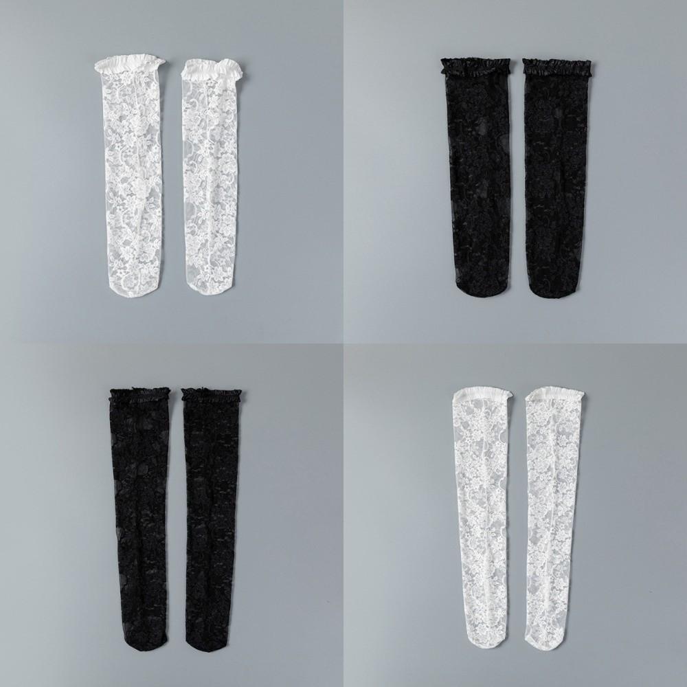 Ruffle Lolita JK Mid-Calf Socks Net Socks Mid-Calf and Long Flower Leg Warmers Transparent Academy Style Lace Silk Hosiery Gift
