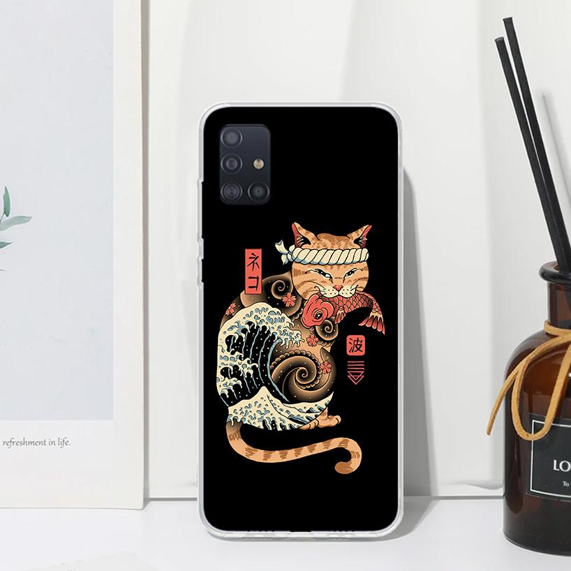 Ramen Sushi Samurai Tattoo Cat Phone Case For Samsung Galaxy A52 A42 A32 A22 A12 A02S A72 A51 A50S A41 A31 A21S A71 A40 A30S A20
