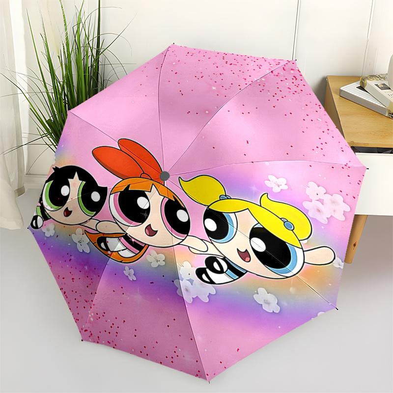 Powerpuff Girls Automatic Opening/Closing Umbrella - Portable 3-Fold Design with 8-Bone Iron Frame, Perfect Gift for Fans and Travelers01041