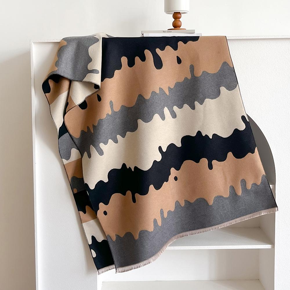 New School Season Imitation Cashmere Scarf Female Tassel High Sense Color Geometric Jacquard Student Shawl