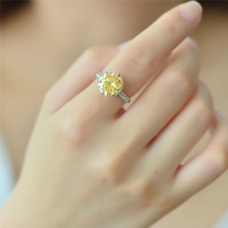 Starlight Queen Yellow Moissanite Diamond Ring with Certificate and Black Card in Gold Color Size 14