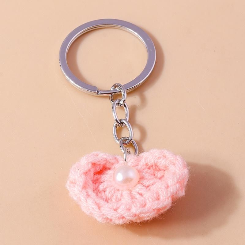 Aihua Hot New Handmade Knitted Keychain Keyring For Women Girl Cute Crocheted Flower Pendants Car Key Ring Handbag Charms Gifts
