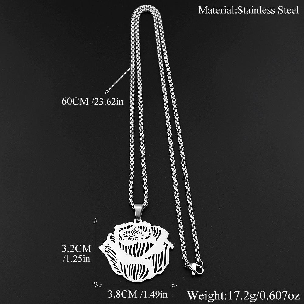 Romantic Rose Flower Pendant Necklace For Women Men Stainless Steel Black Love Fashion Party Goth Femboy Chain Jewelry Gifts