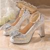 Fashion Comemore Women Pumps Rhinestone Mary Jane Women's Shoes Thick Bottom Ankle Buckle Wedding Bridal Chunky High Heels Single Shoes