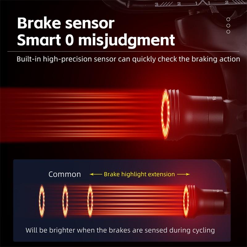 WEST BIKING Bicycle Rear Light Intelligent Brake Sensing Taillights High Visibility Type-C Rechargeable Bike LED Rear Light2