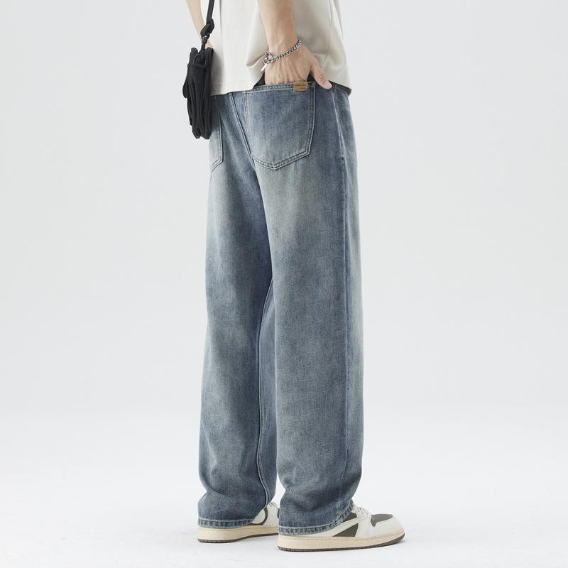 Spring and Summer Loose Straight High Street Retro Jeans Men's Wide-leg Pants Trousers