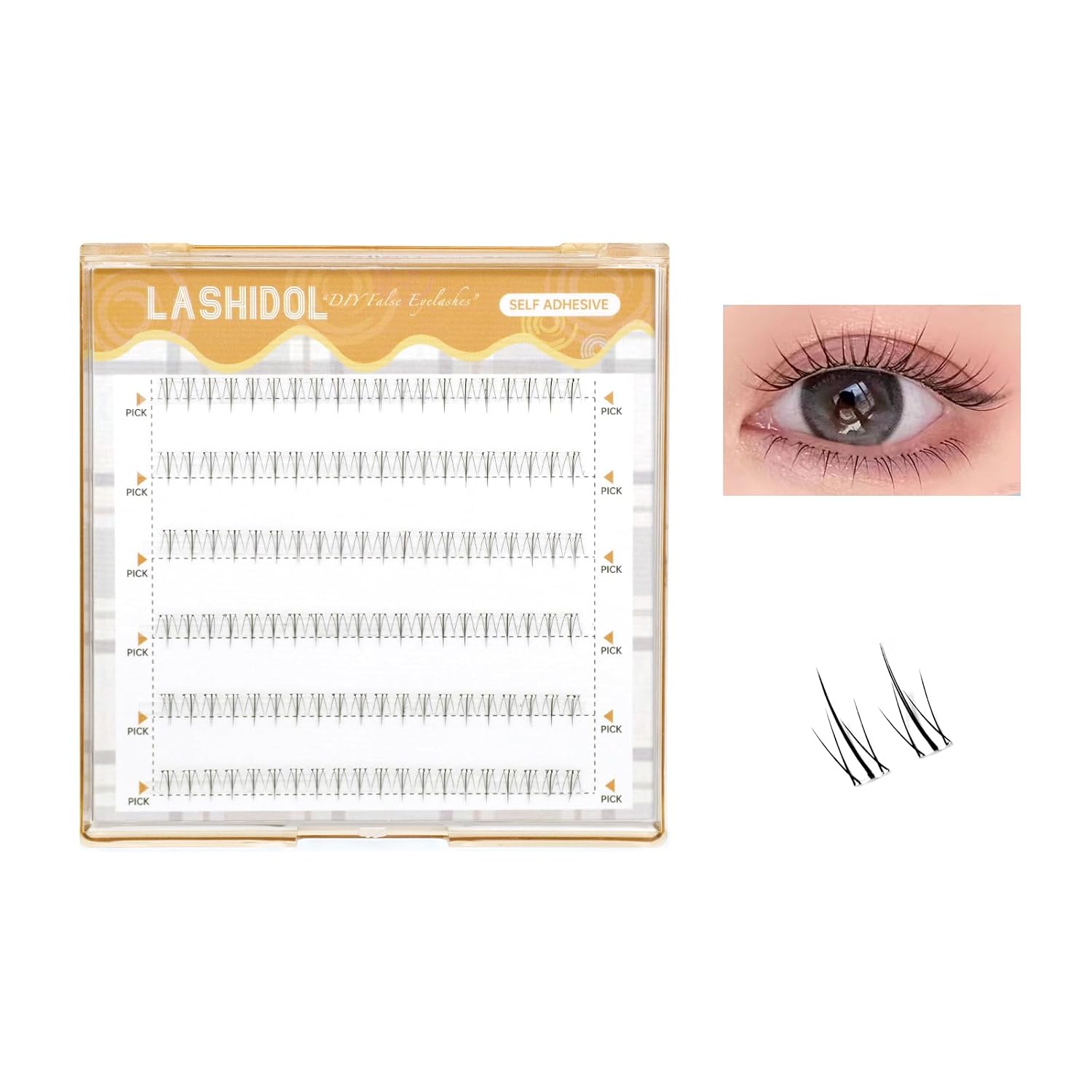 LASHIDOL partial false eyelashes quick adhesive lower no glue needed natural glue-free segmented self-adhesive (small flame black eyelashes)