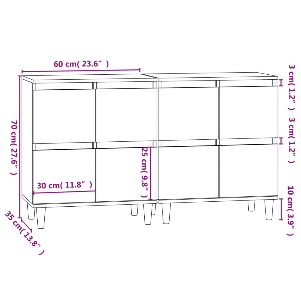 Sideboards 2 Pcs Black 60 X 35 X 70 Cm Engineered Wood