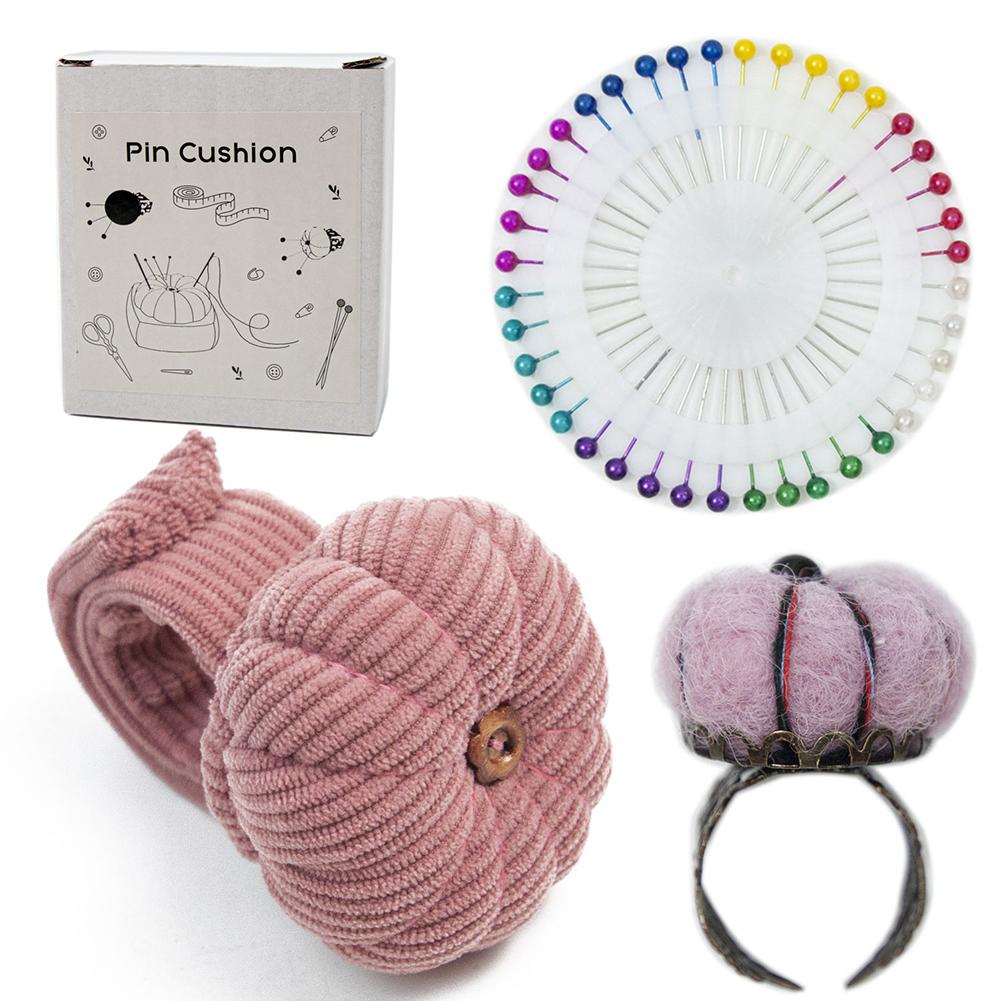 Pumpkins Wrist Pin Cushion Set With Snap-Pop Rings Needle Storage Pin Holder DIY Handcraft Sewing Accessories Kit For Needlework