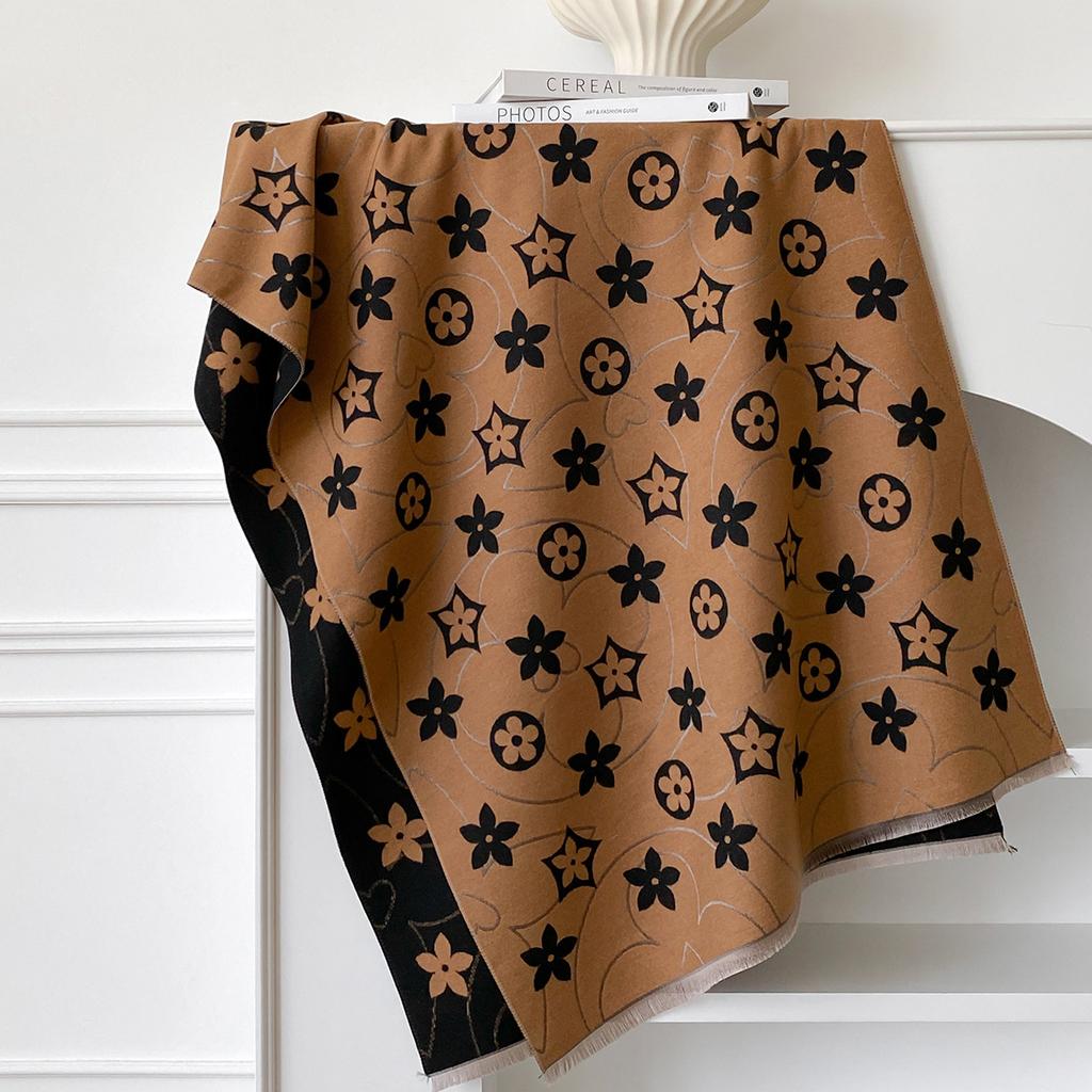 Big-Name Five-Pointed Star Imitation Cashmere Scarf Women'S Autumn And Winter College Style High-End Thickened Thermal Air Conditioner Shawl