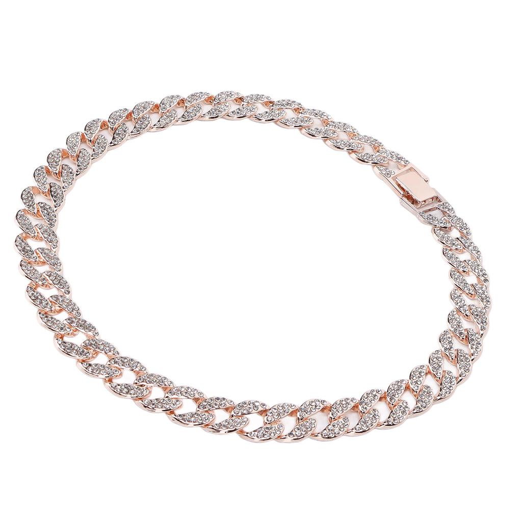 Cuban Necklace Men Women Stylish Elegant Shiny Rhinestones Hip Hop Necklace Jewelry Gift for Party (18inch)