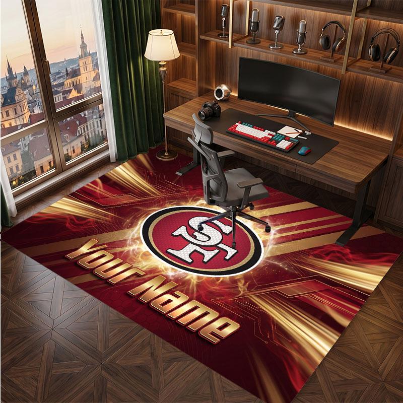 San Francisco 49ers Personalisierter Kristall-Samt-Teppich, Benutzerdefinierter Namens-Text Weicher Anti-Rutsch-Teppich für Wohnzimmer Schlafzimmer