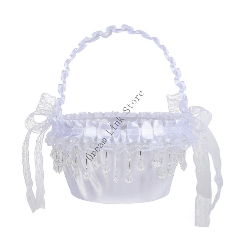 Multi Purpose White Decorative Basket For Flower Girls Lightweight Fabric And Portable Handheld Basket Decoration