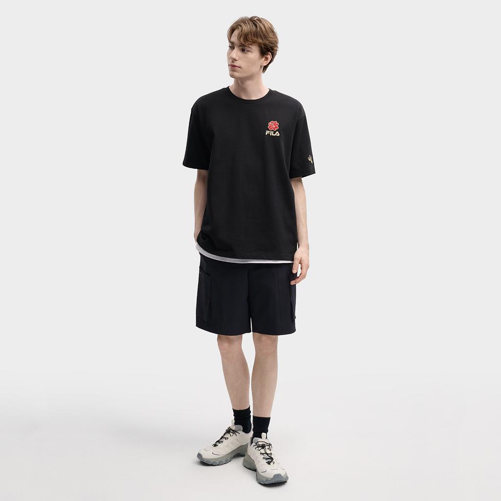 Fila Original Peony T Fashion Simple Classic Retro Casual Sports Comfortable Knitted Loose Short Sleeve T-Shirt Unisex T-Shirts Black F51U619101FBK