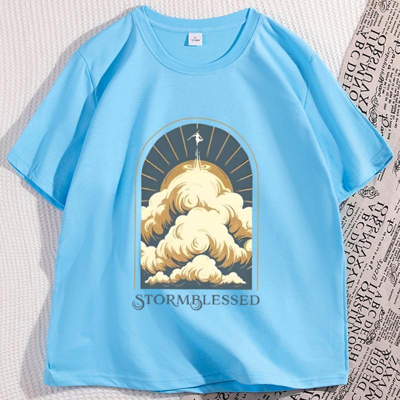

Stormblessed T Shirt Men Women Vintage Cotton Short Sleeve Tshirt Loose Round Neck Trendy Printed Tshirt Breathable Clothes 4XL