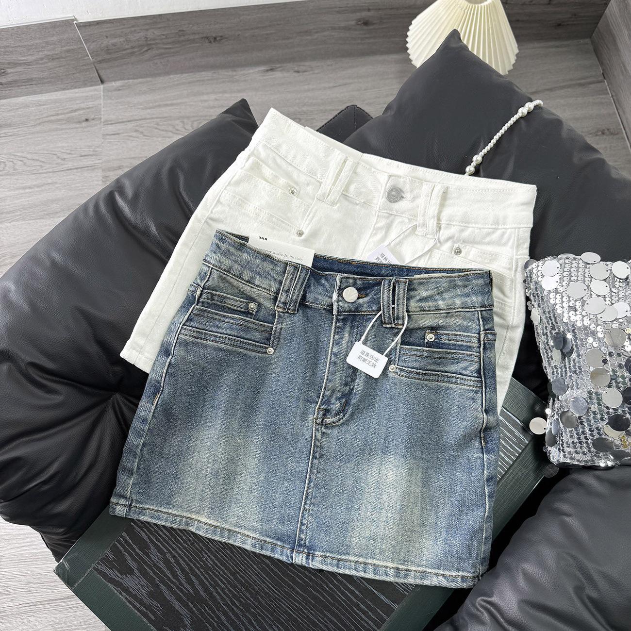 

Spicy Girl High-Waisted Stretch Denim Mini Skirt - Women s 2026 Slim-Fit A-Line Spring Collection S светло-синий