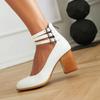 European and American Shoes Belt Buckle Shallow Mouth Round Head Thick High Heel  Low-top Shoes Bare Boots Single Shoes H