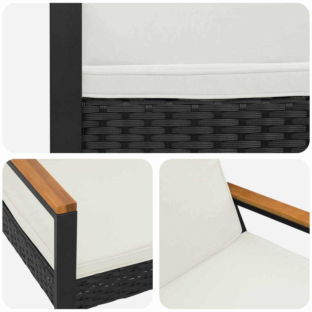 Outdoor Bench in Black and Cream White 107 x 61 x 80 cm Poly Rattan