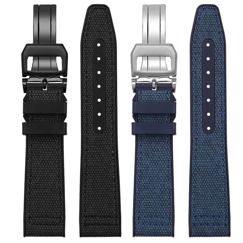 Nylon Rubber Watch Strap For IWC Pilot Spade A Mark 18 Portuguese Blue Band FOLDING CLASP Canvas Men's Watch Chain 20MM Bracelet