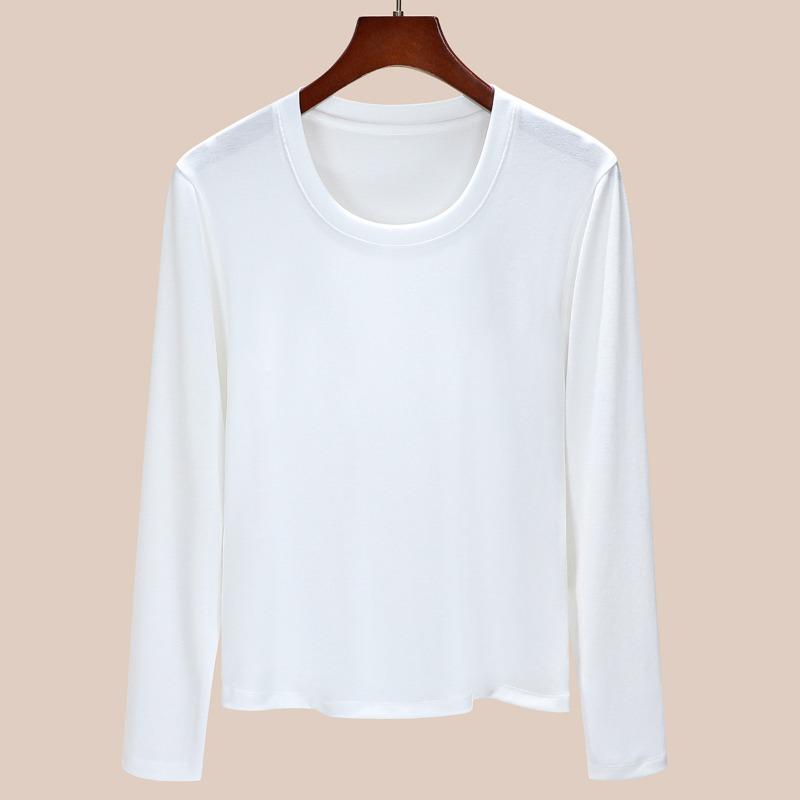 Neck Long-sleeved Tencel T-shirt Bottoming Shirt Women's Autumn Inner Wear Low Neck Slim-fitting and Thin Lyocell Top