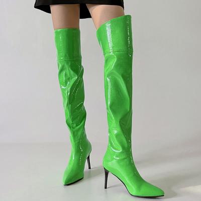Fashion Sexy Thigh High Boots Female Winter Leather Over the Knee Boots Women Green White Black Heels Fetish Party Long Shoes Large Size