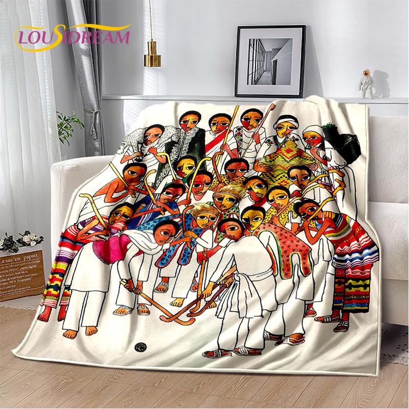 Classics Cartoon Africa Ethiopian Painting Art Blanket,Soft Throw Blanket for Home Bedroom Bed Sofa Picnic Office Travel Cover