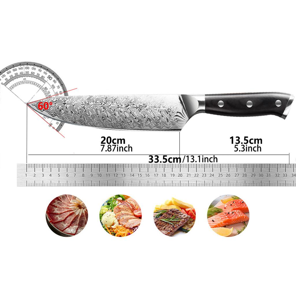 Professional Japanese knives high quality Damascus steel textured kitchen knives sharp meat cutting knives chefs Santoku knives