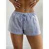 Striped Elastic Lace Up Casual Shorts Stripes Elastic Lace Casual Shorts