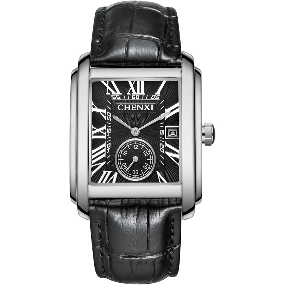 Men s Square Analog Watch Leather Band Waterproof Antique Simple Style