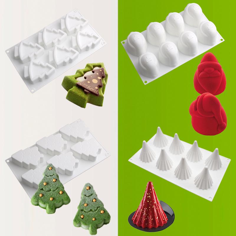 Shenhong Christmas Silicone Mold: 6-Cavity Tree & Santa Decorations for Mousse Cake and Chocolate Baking