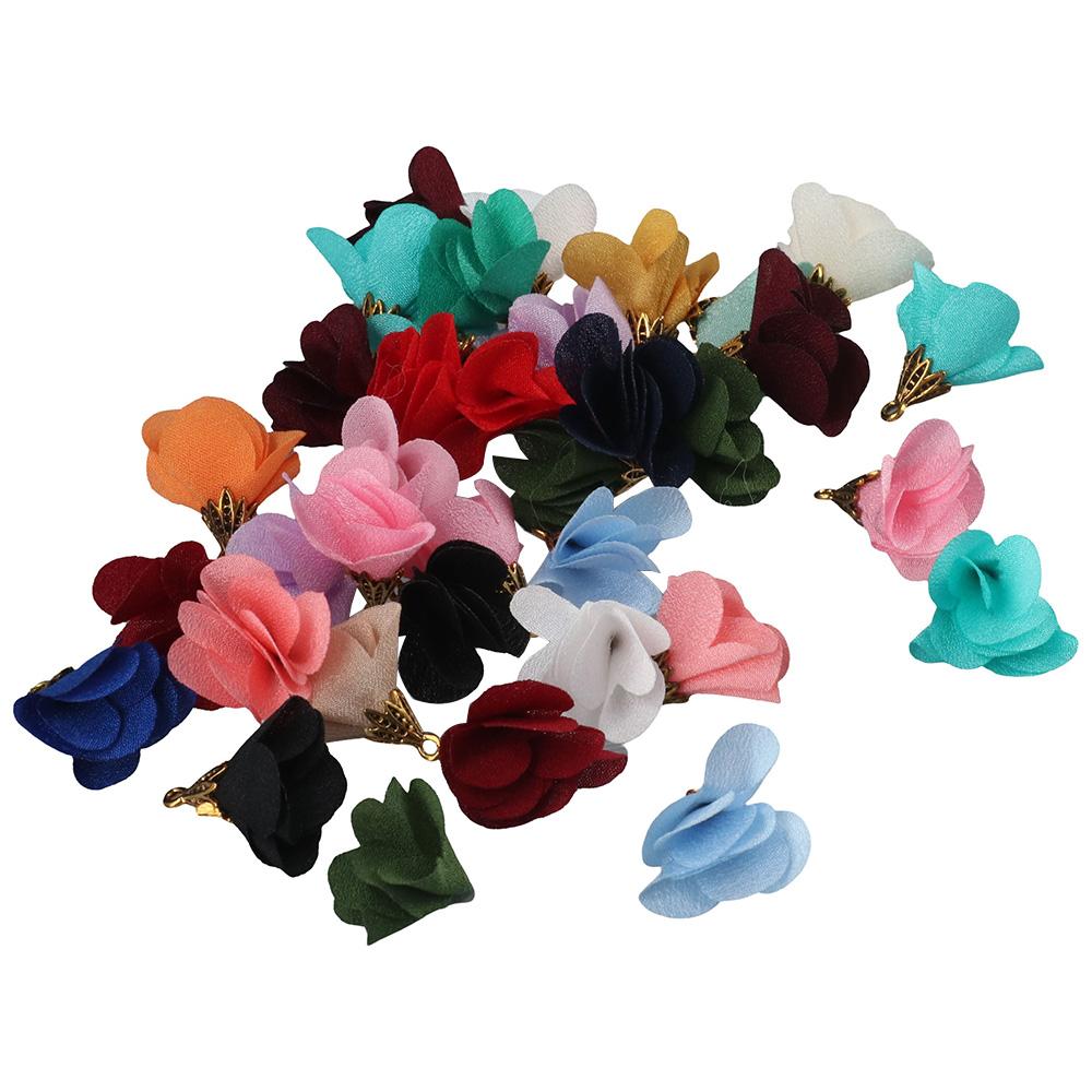 

разноцветные подвески с цветами из ткани с колпачками из сплава шифоновый цветок для любителей рукоделия