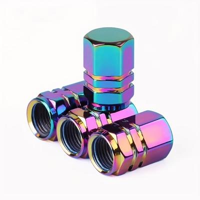 4 Stück Bunte Auto-Reifenventilkappe Staubschutzkappe Staubdichte Ventilkappe Verchromte Reifenabdeckung Für Auto Motorräder LKW Fahrräder