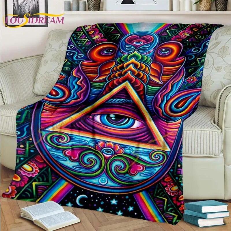Bule Evil Eye Blanket Hamsa Hand Psychedelic Blanket for Travel Bedding Chair Adult Lightweight Bohemian Style Blanket Tapestry