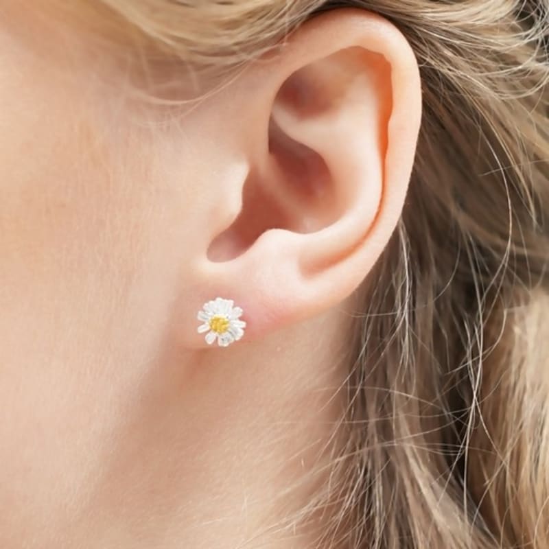 BONBEAU Combi Daisy Pin Earrings Silver Needle 925 Gold Daisy Earrings