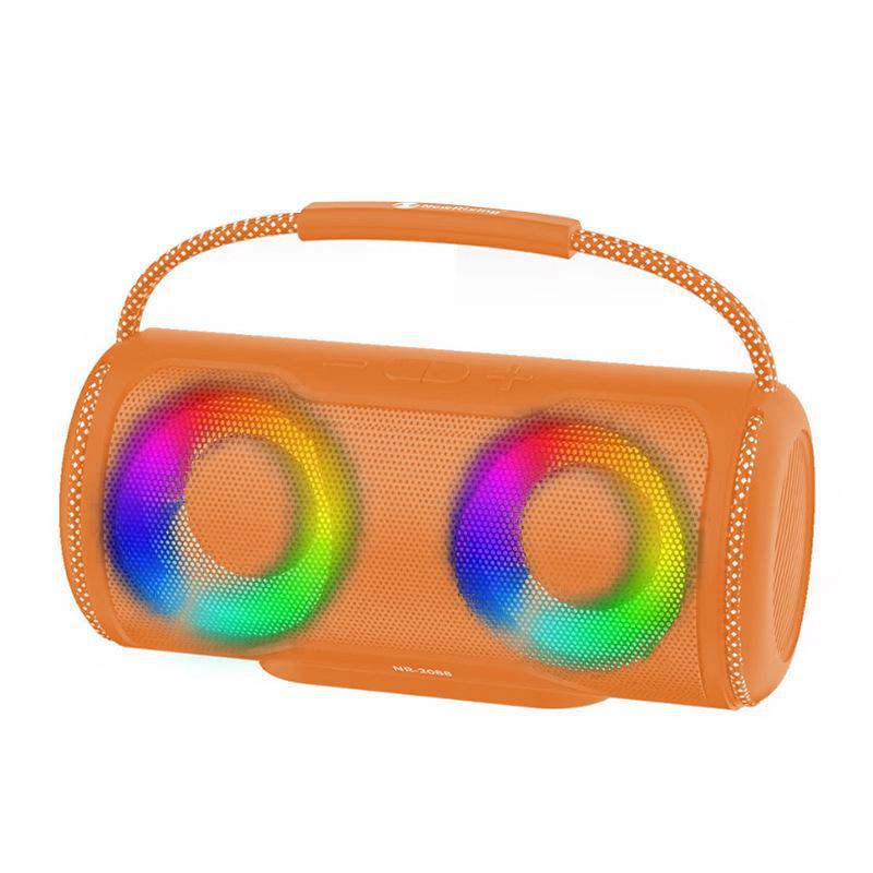 Portable NR2088 Bluetooth speaker with colorful lights, subwoofer, and wireless outdoor capabilities.