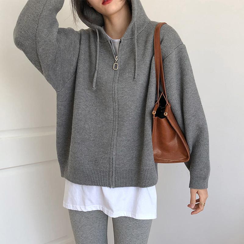 Вязаный кардиган с капюшоном на молнии — фото 4