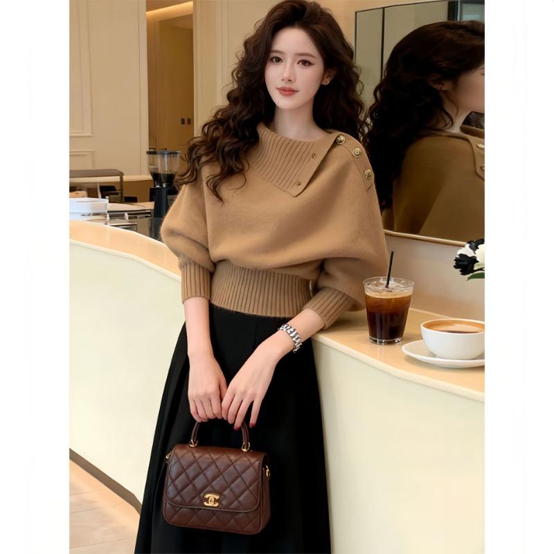 

Lazy Irregular Lapel Gray Sweater Women s Winter Unique, Beautiful, Mature Temperament Thickened Sweater Onesize коричневий