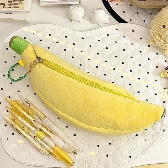 Federmäppchen Große Kapazität Plüsch Simulierte Bananenform Reißverschluss Stifthalter Multifunktionaler Schreibwaren-Organizer