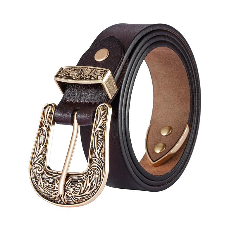 Damen Western Cowboy Retro Dreiteiliges Set Vielseitig Echte Leder Rindsleder Mantel Jeans Gürtel Gürtel Gürtel