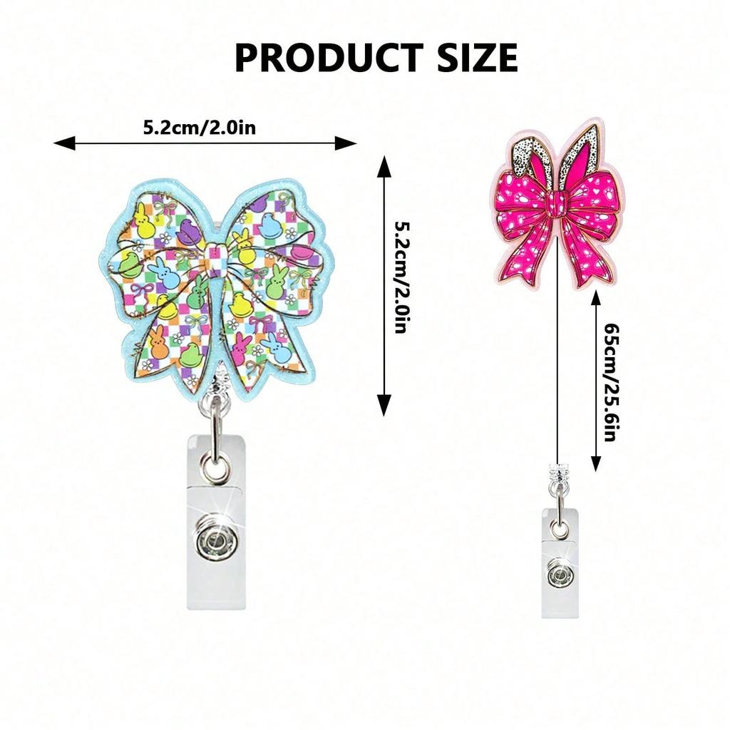 1pc Bunny Egg Bow Retractable Badge Reel, Swivel ID Card Holder Clip For Doctor, Nurse, Office Worker, Party
